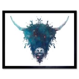 "Wee Blue Coo Ink Space Highland Cow Home Decor 12x16"" Framed Art Print in Blue - Size: W12"" x H16""" - thumbnail 1