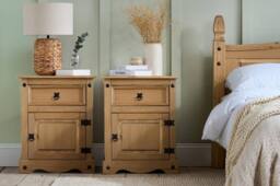 Birlea Pair of Corona Large 1 Drawer Bedside Cabinet Bedside Mexican Chest in Natural - thumbnail 1