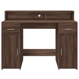Berkfield Home Desk with LED Lights Brown Oak 120x55x91 cm Engineered Wood - Size: 120 x 55 x 91 cm - thumbnail 6