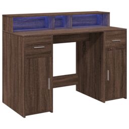Berkfield Home Desk with LED Lights Brown Oak 120x55x91 cm Engineered Wood - Size: 120 x 55 x 91 cm - thumbnail 3