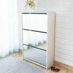 Berkfield Home Shoe Cabinet 3-Layer Mirror White 63x17x102.5 cm - thumbnail 2
