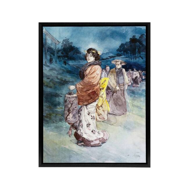 "Artery8 Somm Procession of Characters in Japanese Costume Framed Canvas Art in Blue - Size: W12"" x H16""" - image 1