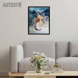 "Artery8 Somm Procession of Characters in Japanese Costume Framed Canvas Art in Blue - Size: W12"" x H16""" - thumbnail 3