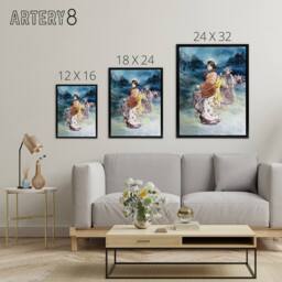 "Artery8 Somm Procession of Characters in Japanese Costume Framed Canvas Art in Blue - Size: W12"" x H16""" - thumbnail 4