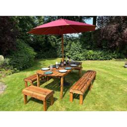 Charles Taylor Knights Ten Seater Garden Furniture Table Set -Fully Assembled in Light Brown - thumbnail 4