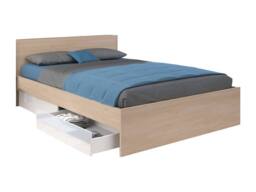 Vente-unique Bed With 2 Drawers 160 X 200 Cm - Natural & Gloss White - VELONA in Light Oak - Size: Double