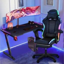 EONLION Gaming Chair with LED Lights Computer Chair in Black - Size: 100 cm - thumbnail 1