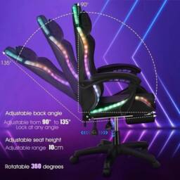 EONLION Gaming Chair with LED Lights Computer Chair in Black - Size: 100 cm - thumbnail 3
