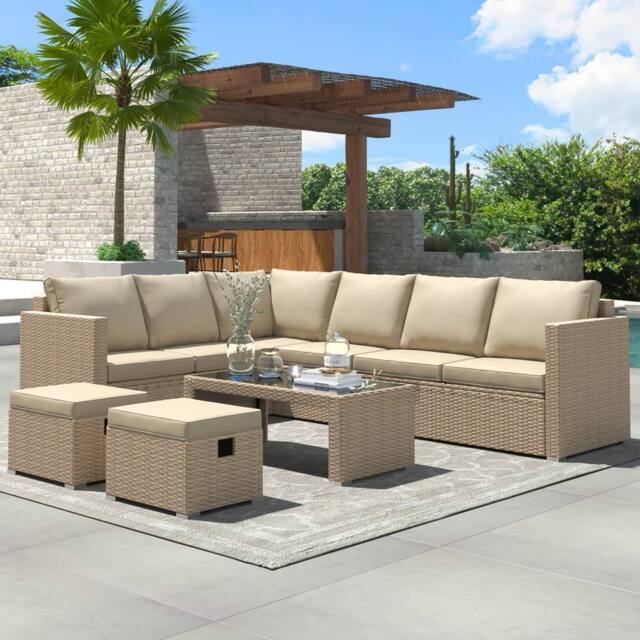 Matteo Garden Corner Sofa Set - Rattan Effect - Khaki - image 1
