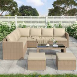 Matteo Garden Corner Sofa Set - Rattan Effect - Khaki - thumbnail 2
