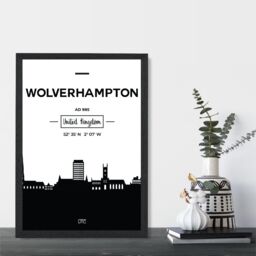 ARTZE Wolverhampton Black & White City Skyline Framed Print SIZE: A3 with Black Frame - Size: A4 - thumbnail 2
