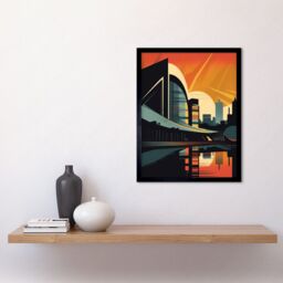 "Artery8 Wall Art Print River Clyde Walkway Modern Glasgow Cityscape Art Framed in Black - Size: W12"" x H16""" - thumbnail 2