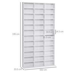HOMCOM CD DVD Media Storage Shelves Display Shelf Racks Wooden Frame in White - thumbnail 3