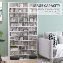 HOMCOM CD DVD Media Storage Shelves Display Shelf Racks Wooden Frame in White - thumbnail 4