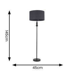 ValueLights Marissa Fabric Drum Shade with Black Stacked Ball Floor Lamp in Charcoal - thumbnail 5