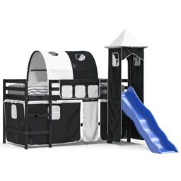 Kids' Loft Bed with Tower White&Black 90x200cm Solid Wood Pine - thumbnail 3
