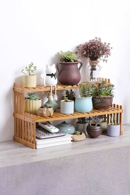 Living and Home 2 Tier Decorative Tabletop Wood Plant Stand Display Shelf in Natural - image 1