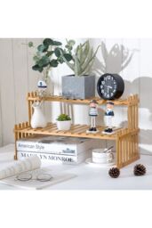 Living and Home 2 Tier Decorative Tabletop Wood Plant Stand Display Shelf in Natural - thumbnail 6