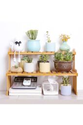 Living and Home 2 Tier Decorative Tabletop Wood Plant Stand Display Shelf in Natural - thumbnail 4