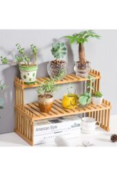 Living and Home 2 Tier Decorative Tabletop Wood Plant Stand Display Shelf in Natural - thumbnail 5