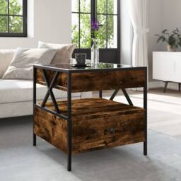 Berkfield Home Decorative Coffee Table with Infinity LED Smoked Oak 50x50x51 cm in Brown - Size: 50 x 50 x 51 cm - thumbnail 4