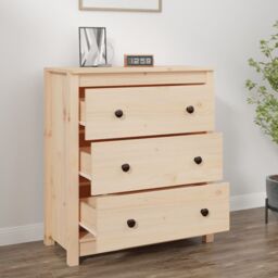 Berkfield Home Sideboard 70x35x80 cm Solid Wood Pine in Brown - Size: 70 x 35 x 80 cm - thumbnail 3