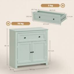 HOMCOM Sideboard, Kitchen Storage Cabinet w/ Adjustable Shelf, Drawer in Green - thumbnail 3