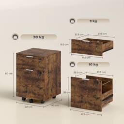 HOMCOM 2 Drawer Filing Cabinet with Adjustable Hanging Bars for A4 & Letter in Brown - thumbnail 3