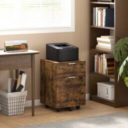 HOMCOM 2 Drawer Filing Cabinet with Adjustable Hanging Bars for A4 & Letter in Brown