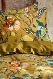 Edinburgh Weavers Morton 200 Thread Count Floral Premium Cotton Sateen Piped Duvet Cover Set in Yellow - Size: Super King - thumbnail 3