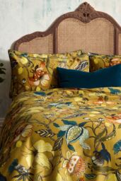 Edinburgh Weavers Morton 200 Thread Count Floral Premium Cotton Sateen Piped Duvet Cover Set in Yellow - Size: Super King - thumbnail 2