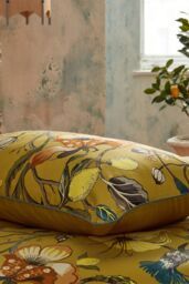 Edinburgh Weavers Morton 200 Thread Count Floral Premium Cotton Sateen Piped Duvet Cover Set in Yellow - Size: Super King - thumbnail 4
