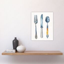 "Artery8 Cutlery Fork Spoon & Knife Bright Watercolour Wall Art Print in Grey - Size: W24"" x H32""" - thumbnail 4