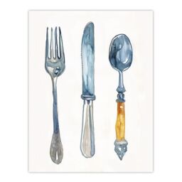 "Artery8 Cutlery Fork Spoon & Knife Bright Watercolour Wall Art Print in Grey - Size: W24"" x H32""" - thumbnail 1