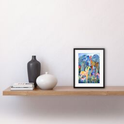 "Artery8 Wall Art Print Grazing Animals Folk Art Watercolour Painting Artwork Framed 9X7 Inch in Black - Size: W7"" x H9""" - thumbnail 2