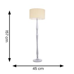 ValueLights Victoria Grey Wood Traditional Stem Floor Lamp with Fabric Drum Shade in Natural - thumbnail 6