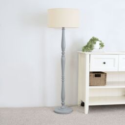ValueLights Victoria Grey Wood Traditional Stem Floor Lamp with Fabric Drum Shade in Natural - thumbnail 3