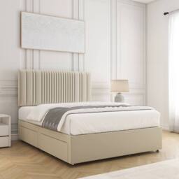 "BSSPOKE Florence Velvet Divan Bed 24"" Headboard 2Drawers Footend & Mattress in Cream - Size: Double" - thumbnail 3