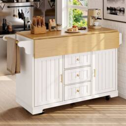 Rolipo Extendable Kitchen Island Trolley With Storage & Casters in White - thumbnail 2