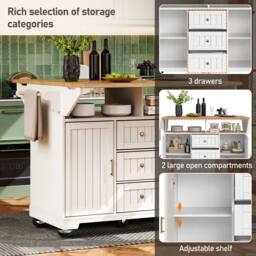 Rolipo Extendable Kitchen Island Trolley With Storage & Casters in White - thumbnail 6