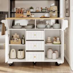 Rolipo Extendable Kitchen Island Trolley With Storage & Casters in White - thumbnail 3