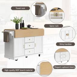 Rolipo Extendable Kitchen Island Trolley With Storage & Casters in White - thumbnail 8