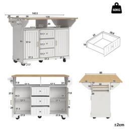 Rolipo Extendable Kitchen Island Trolley With Storage & Casters in White - thumbnail 5