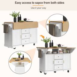 Rolipo Extendable Kitchen Island Trolley With Storage & Casters in White - thumbnail 7