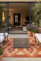Homescapes Luxury Outdoor Rug Waterproof Reversible for Garden, Orange Anya Aztec - Size: 120 cm x 180 cm - thumbnail 7