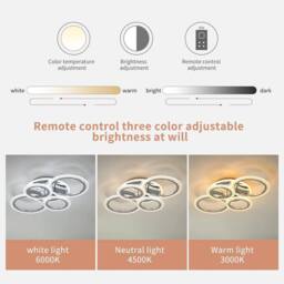 Garwarm Modern Ceiling Light 58W Dimmable Flush Mount LED Ceiling Lamp 4 Rings Acrylic Ceiling Chandelier in White - thumbnail 4