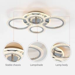 Garwarm Modern Ceiling Light 58W Dimmable Flush Mount LED Ceiling Lamp 4 Rings Acrylic Ceiling Chandelier in White - thumbnail 3