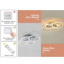 Garwarm Modern Ceiling Light 58W Dimmable Flush Mount LED Ceiling Lamp 4 Rings Acrylic Ceiling Chandelier in White - thumbnail 6