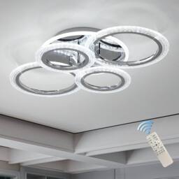 Garwarm Modern Ceiling Light 58W Dimmable Flush Mount LED Ceiling Lamp 4 Rings Acrylic Ceiling Chandelier in White