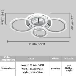 Garwarm Modern Ceiling Light 58W Dimmable Flush Mount LED Ceiling Lamp 4 Rings Acrylic Ceiling Chandelier in White - thumbnail 2